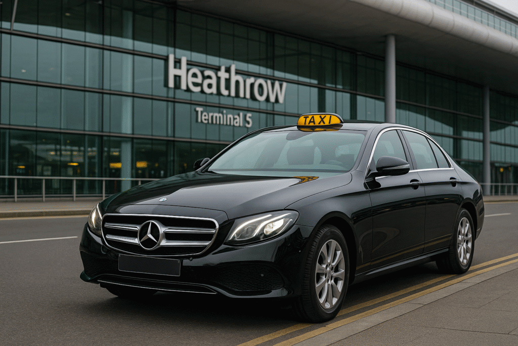 Airport taxi Camberley – executive car at Heathrow terminal.