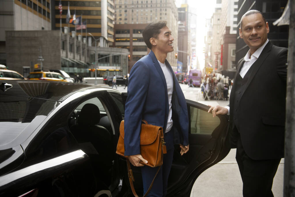 taxi driver getting ready customer